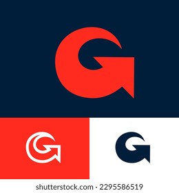 G monogram like a circular motion. Red  letter G with arrow. Reload icon.