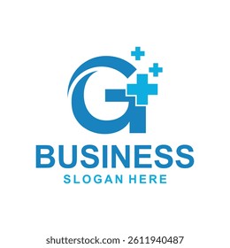 G Monogram with plus medical icon vector design, logotype element for template