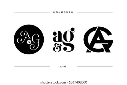 A and G monograms. Elegant Beautiful Filigree Font. Victorian style. modern vintage monograms stock for wedding invitation, poster, cards.