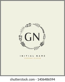 G N GN Beauty vector initial logo, handwriting logo of wedding, fashion, jewerly, heraldic, boutique, floral and botanical with creative template for any company or business.