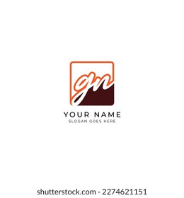 G, N, GN Initial letter handwritten and signature vector image template in square shape logo