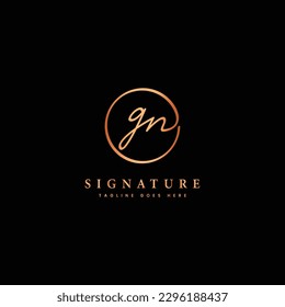 G, N, GN Initial letter handwritten and signature vector logo. Business template in round shape line art