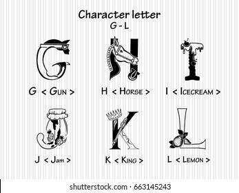 G N I J K L letter / Character letter.
The complete children english alphabet.
English alphabet for kids with Animal Food and fruit. Wall chart for kids language learning. ABC cards for toddlers.