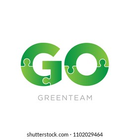 G and O Letter Green Team Puzzle Jigsaw Logo Icon
