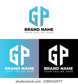 G P Double Letters Polygon Logo, Two letters G P logo design, Minimalist creative vector logo design template