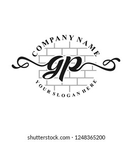 G P Initial handwriting logo vector