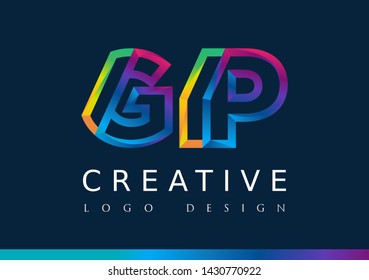 G P  Logo. GP Letter Design Vector with Magenta blue and green yellow color.