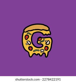 g del alfabeto y número de comida rápida del vector de pizza