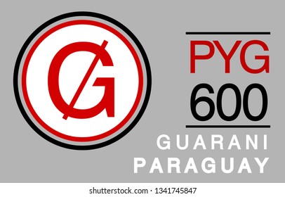 G, PYG, 600, Guarani, Paraguay Banking Currency icon typography logo banner set isolated on background. Abstract concept graphic element. Collection of currency symbols ISO 4217 signs used in country