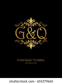 G & Q initial wedding logo template vector
