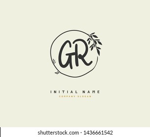 G R GR Beauty vector initial logo, handwriting logo of initial signature, wedding, fashion, jewerly, boutique, floral and botanical with creative template for any company or business.