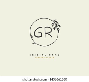 G R GR Beauty vector initial logo, handwriting logo of initial signature, wedding, fashion, jewerly, boutique, floral and botanical with creative template for any company or business.