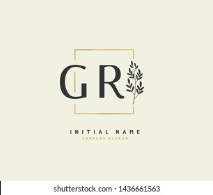 G R GR Beauty vector initial logo, handwriting logo of initial signature, wedding, fashion, jewerly, boutique, floral and botanical with creative template for any company or business.