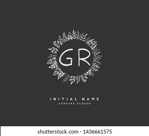 G R GR Beauty vector initial logo, handwriting logo of initial signature, wedding, fashion, jewerly, boutique, floral and botanical with creative template for any company or business.