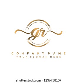 G R Initial handwriting logo vector