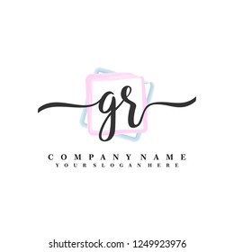 G R Initial handwriting logo vector