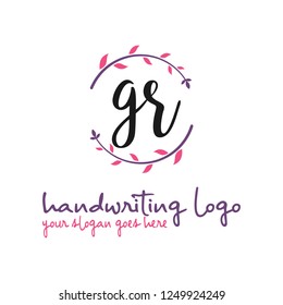 G R Initial handwriting logo vector