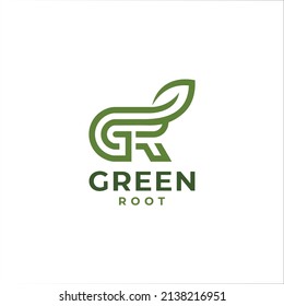 G R letter logo initial with leaf symbol for nature and landscaping company.
