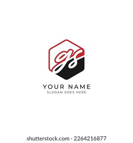 G, S, GS Initial letter handwritten and signature vector image template in hexagon shape logo