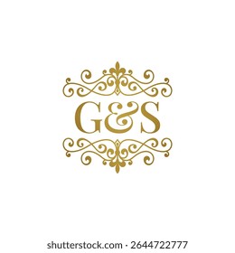 G and S Monogram logo Elegant Gold with Ornamental Scrollwork on White Background 