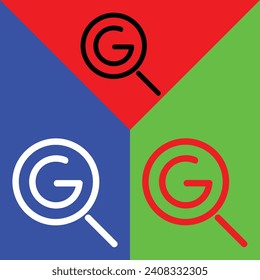 G Search vector Icon, Outline style, isolated on Red, Green and Blue Background.
