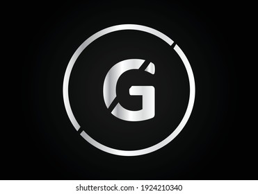 G Silver Letter Logo Design With Circle Swoosh And Silver Metal Texture.