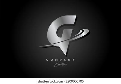 G silver metal grey alphabet letter logo icon design with swoosh. Creative template for business and company