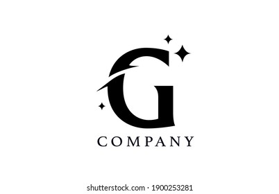 G simple black and white alphabet letter logo for company and corporate. Creative star design with swoosh. Can be used for a luxury brand or icon lettering