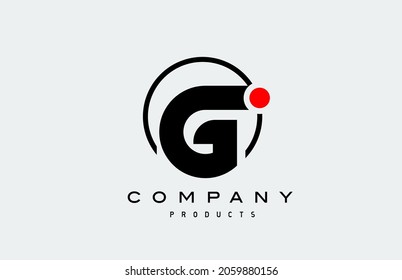 G simple black white alphabet letter logo icon with circle and red dot. Creative design for business 