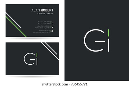 G and I stroke logo vector with business card template
