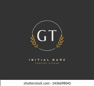 G T GT Beauty vector initial logo, handwriting logo of initial signature, wedding, fashion, jewerly, boutique, floral and botanical with creative template for any company or business.