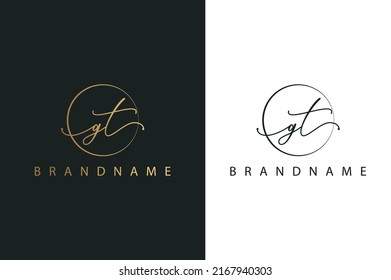 G T GT hand drawn logo of initial signature, fashion, jewelry, photography, boutique, script, wedding, floral and botanical creative vector logo template for any company or business.