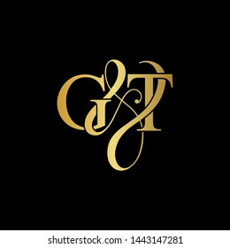 G & T / GT logo initial vector mark. Initial letter G and T GT logo luxury vector mark , gold color on black background.
