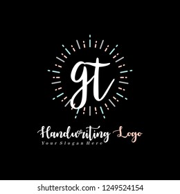 G T Initial handwriting logo vector