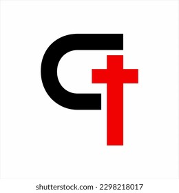 G T letter logo design with cross.