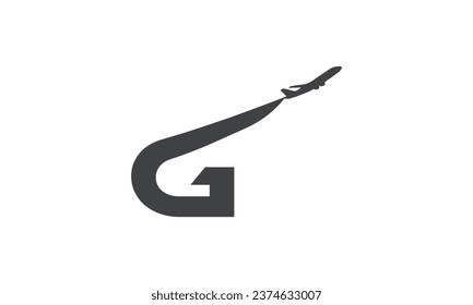 G tourism company logotype concept. Alphabet navigate g sign with airlines and jet plane, lowcost flight or logistic brand, global travel lowcoster logo idea