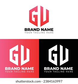 G U Double Letters Polygon Logo, Two letters G U logo design, Minimalist creative vector logo design template