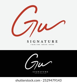 G, U, GU Initial letter logo. Alphabet GU Handwritten Signature logo