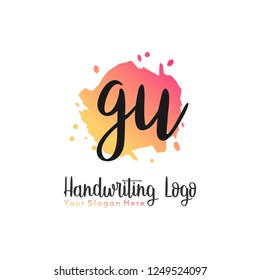 G U Initial handwriting logo vector
