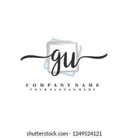 G U Initial handwriting logo vector