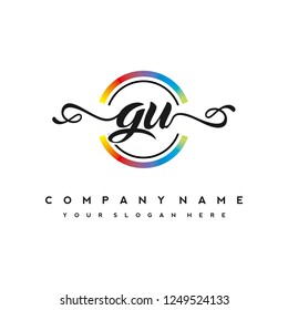 G U Initial handwriting logo vector