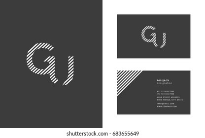 G U line logo joint letter design with business card template