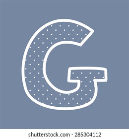 G vector alphabet letter with white polka dots on blue background