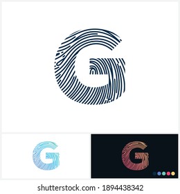 G Vector Letter base fingerprint logo for a modern world. Initial letter G illustration Icon Fingerprint Black and white and colorful Concept