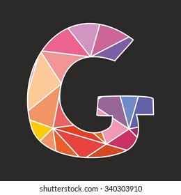G vector low poly wrapping surface pastel colorful and white alphabet letter isolated on black background