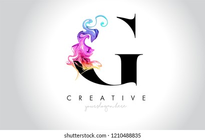 G Vibrant Creative Letter Logo Design with Colorful Smoke Ink Flowing Vector Illustration.