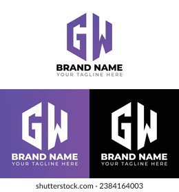 G W Double Letters Polygon Logo, Two letters G W logo design, Minimalist creative vector logo design template