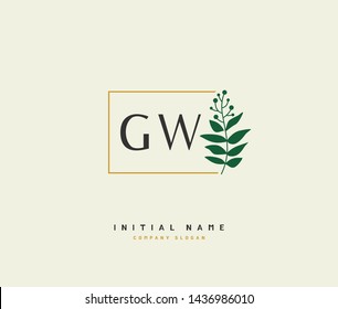 G W GW Beauty vector initial logo, handwriting logo of initial signature, wedding, fashion, jewerly, boutique, floral and botanical with creative template for any company or business.
