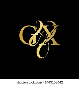 G & X / GX logo initial vector mark. Initial letter G and X GX logo luxury vector mark, gold color on black background.