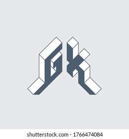G and X - Monogram or logotype. Isometric 3d font for design. Three-dimension letters. GX - 2-letter code. Vector.